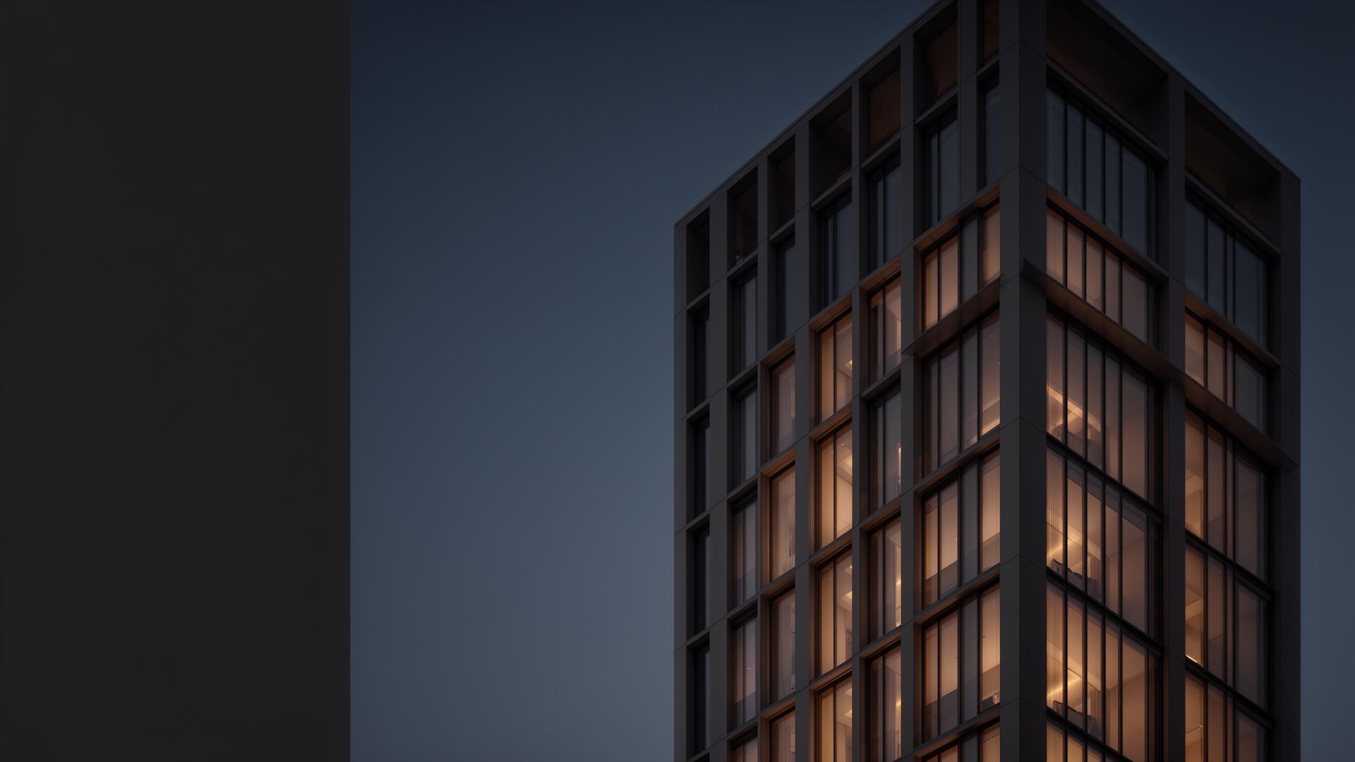 Luxury modern residential tower at blue hour